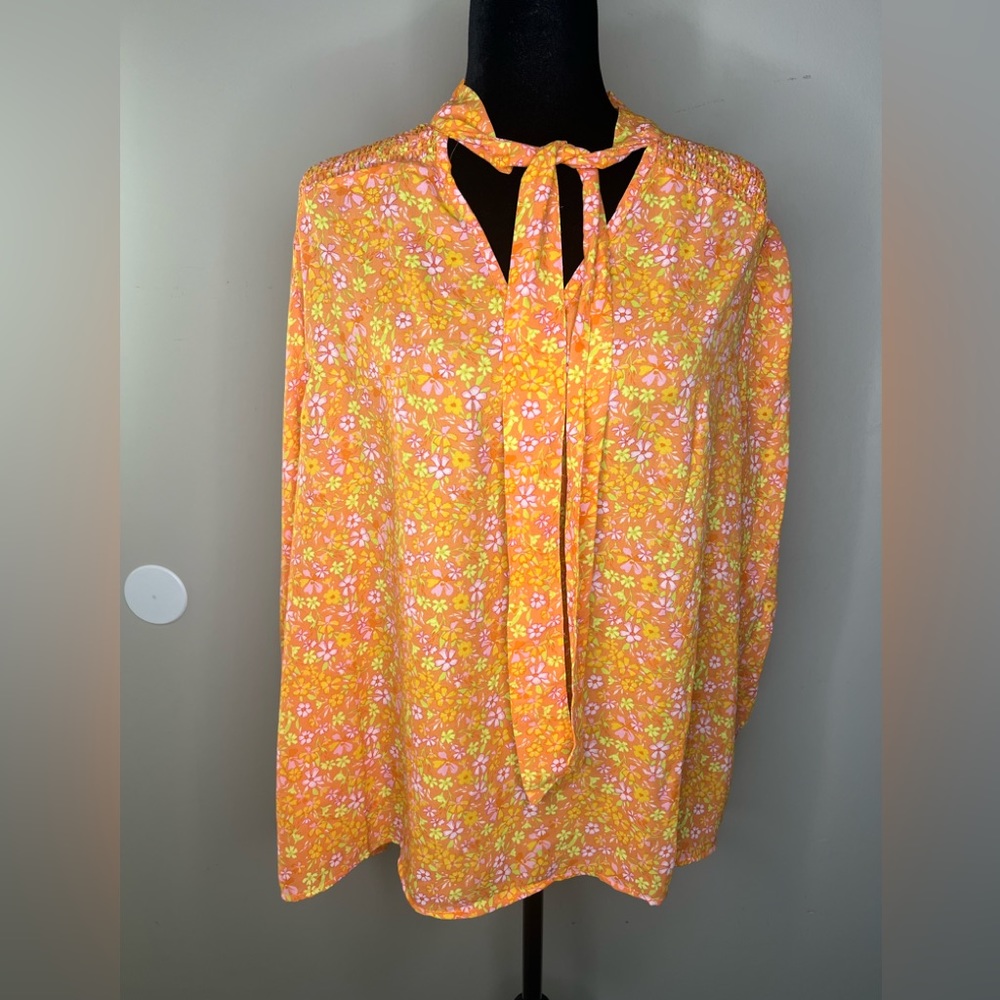 A Love Story 2X Orange Floral Blouse